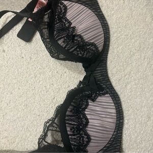 Agent Provocateur Black and Pink Striped Lace Bra
